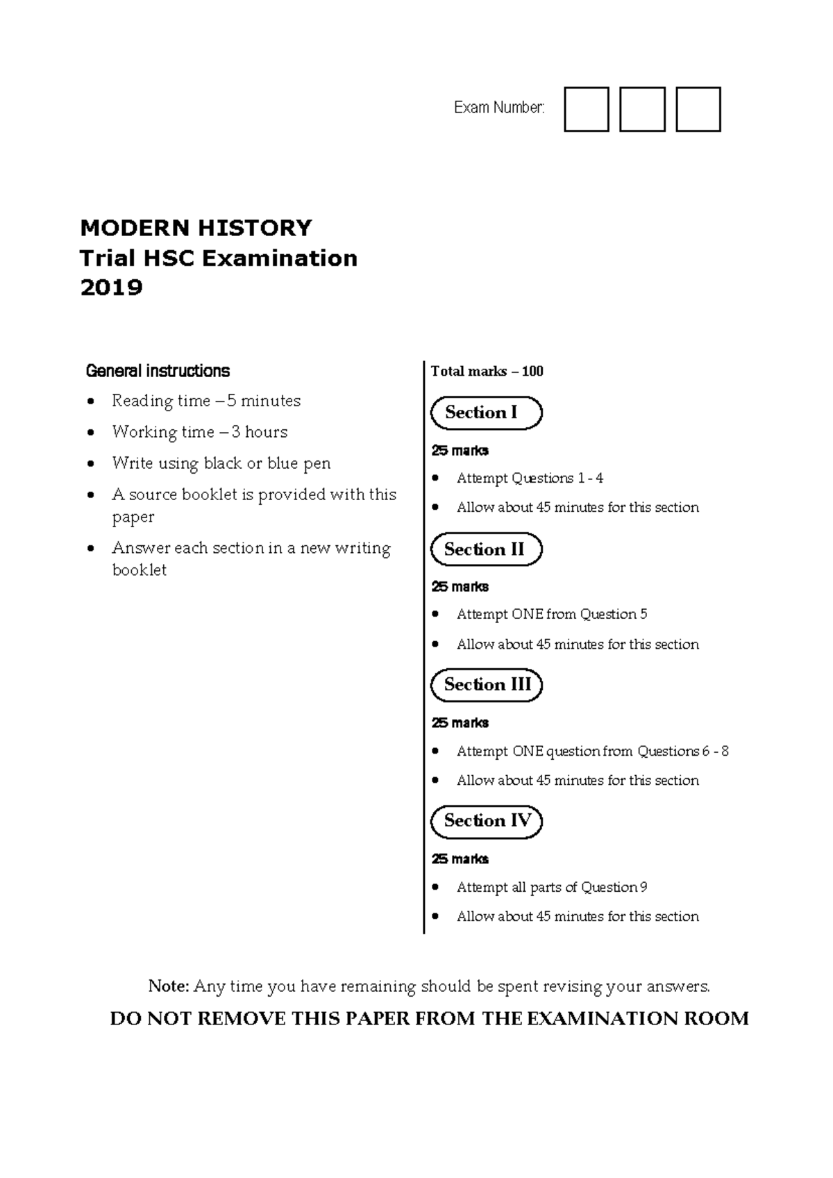 Practice Trial HSC Exam A-1: Modern History Insights and Analysis - Studocu