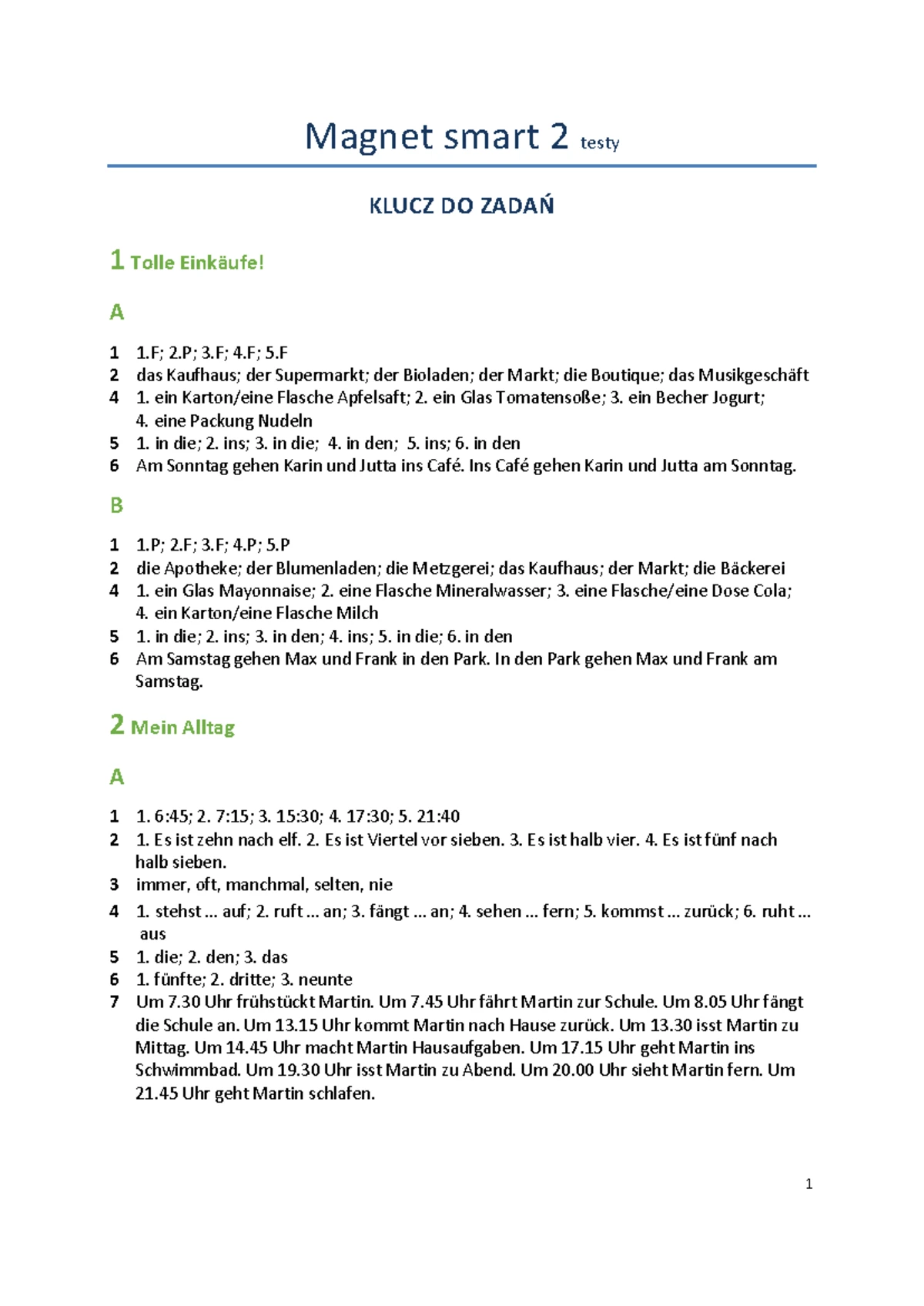 Sprawdzian Z Niemieckiego Dział Meble Magnet 2 www.studocu.com