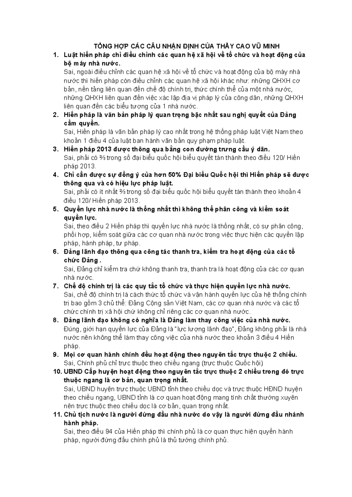Tổng Hợp Nhận Định Luật Hiến Pháp - Thầy Cao Vũ Minh - Document Preview