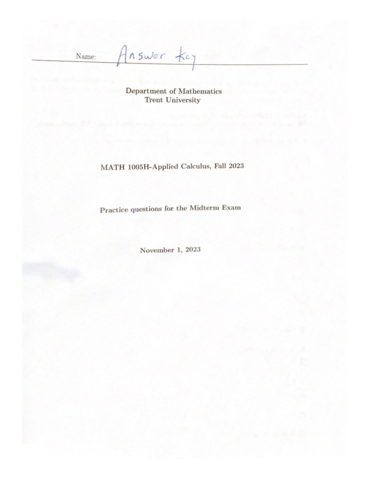Midterm Practice Questions Answer Key for Review - Studocu