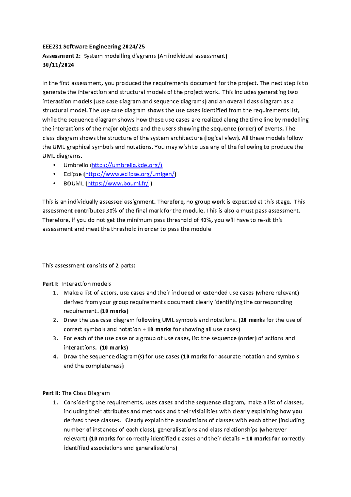Assignment 2 Guidelines - EEE231 Software Engineering 2024/ Assessment ...