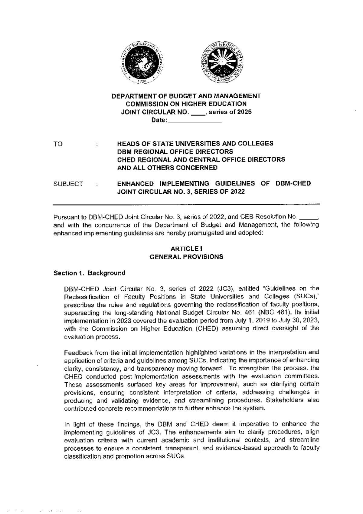 DBM-CHED Joint Circular No. 3, 2025: Enhanced Guidelines for Faculty ...