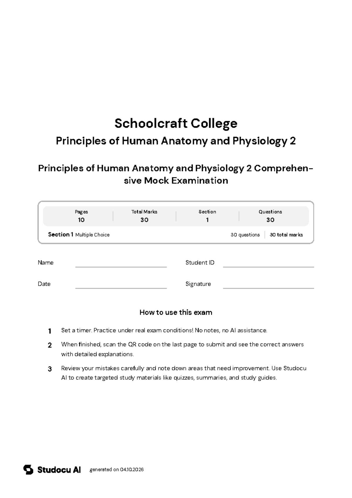 Principles of Human Anatomy and Physiology 2 Mock Exam - Studocu