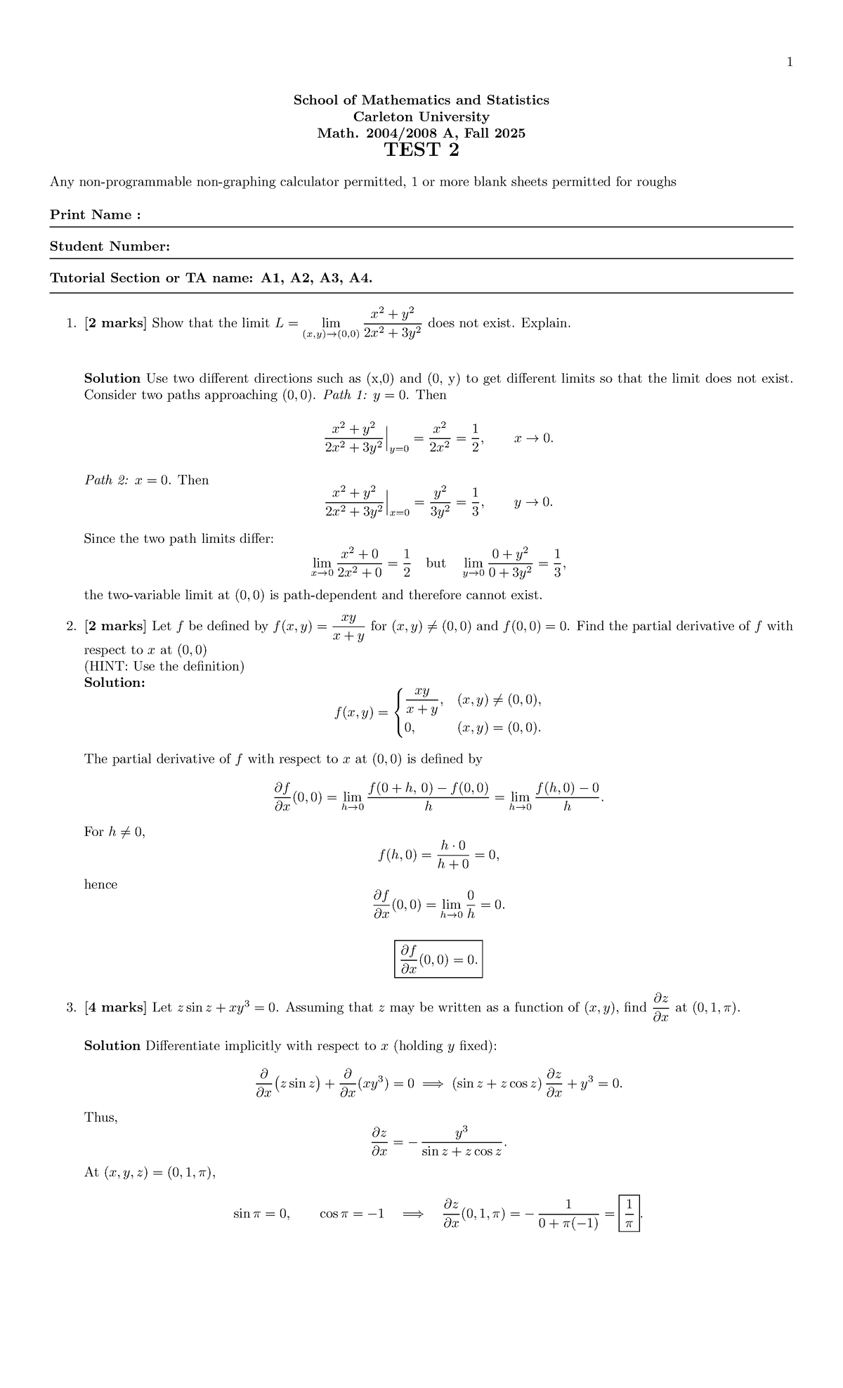 Math A Fall 2025 Test 2 Solutions - Limits and Derivatives - Studocu