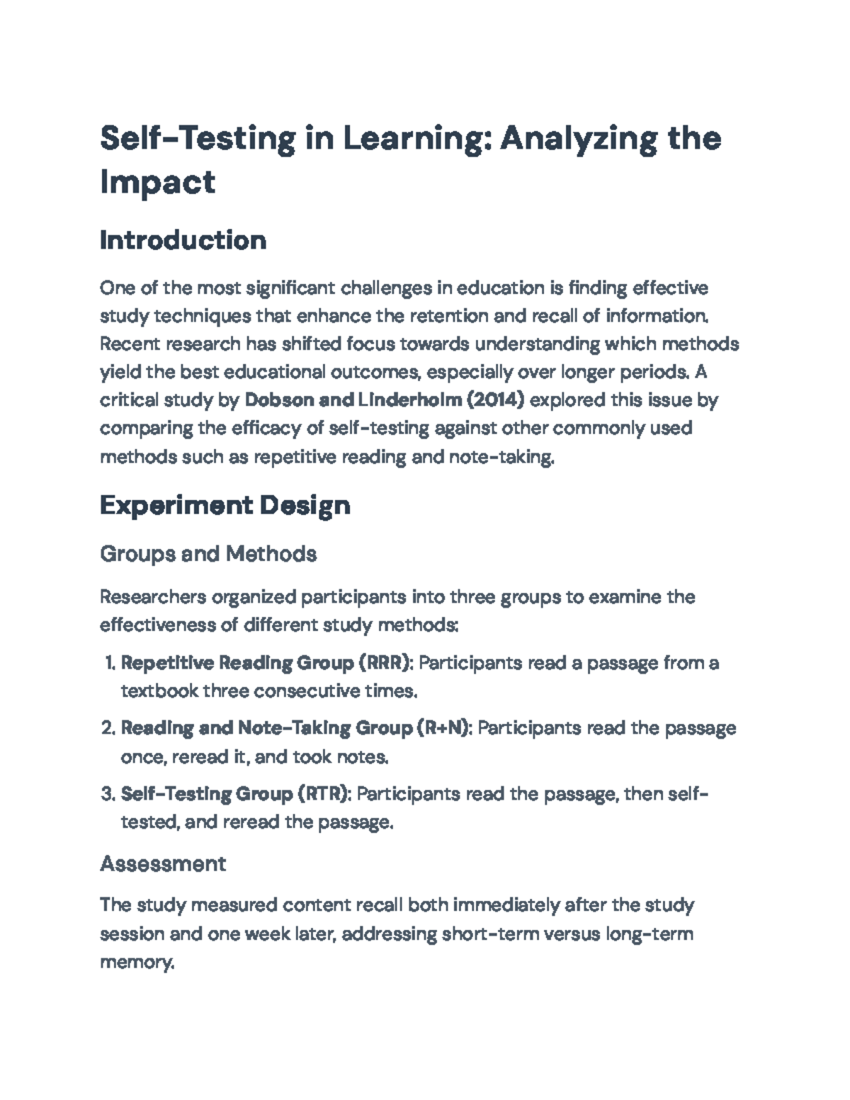 Self-Testing and Learning: Analyzing Efficacy in Education Strategies ...