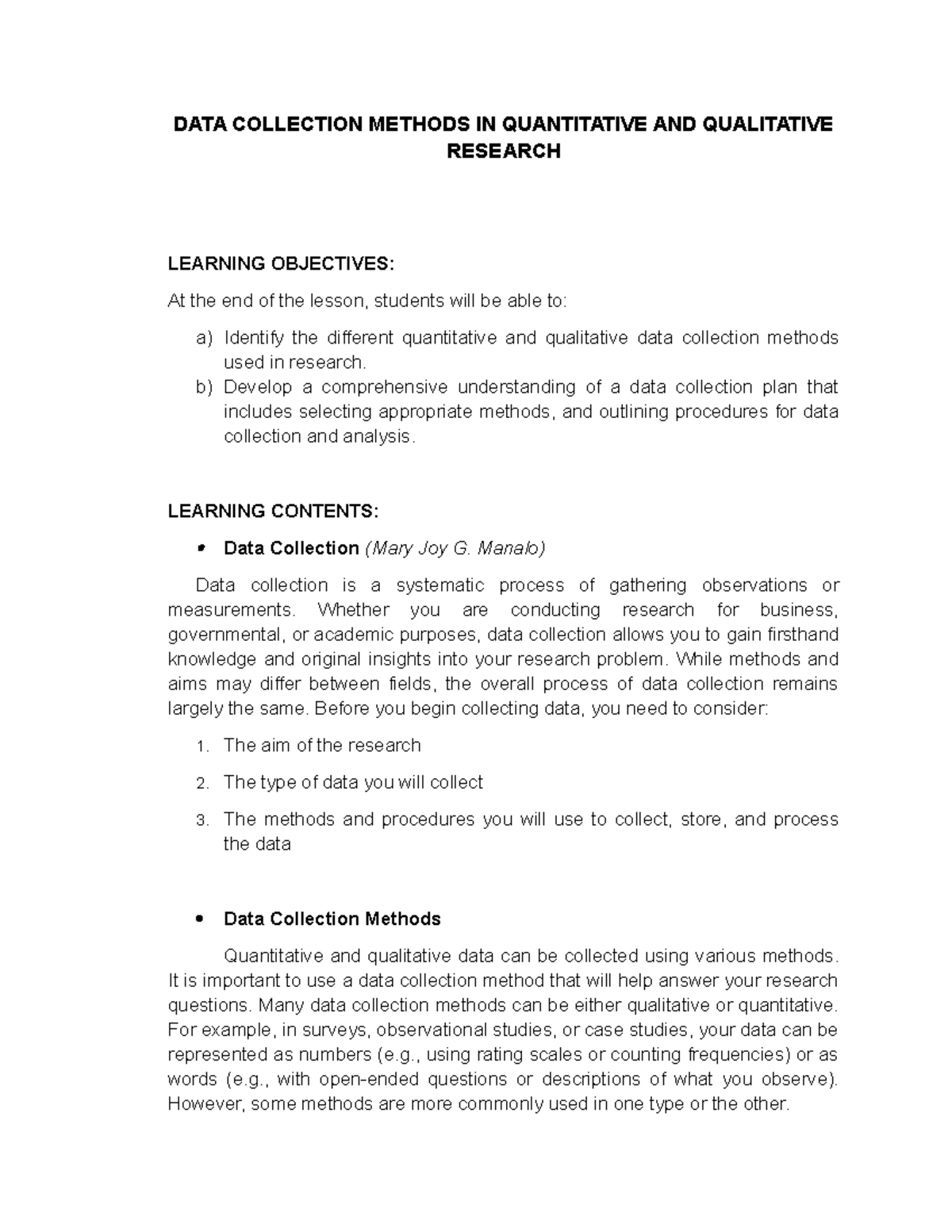 DATA Collection Methods in Quantitative & Qualitative Research: A ...