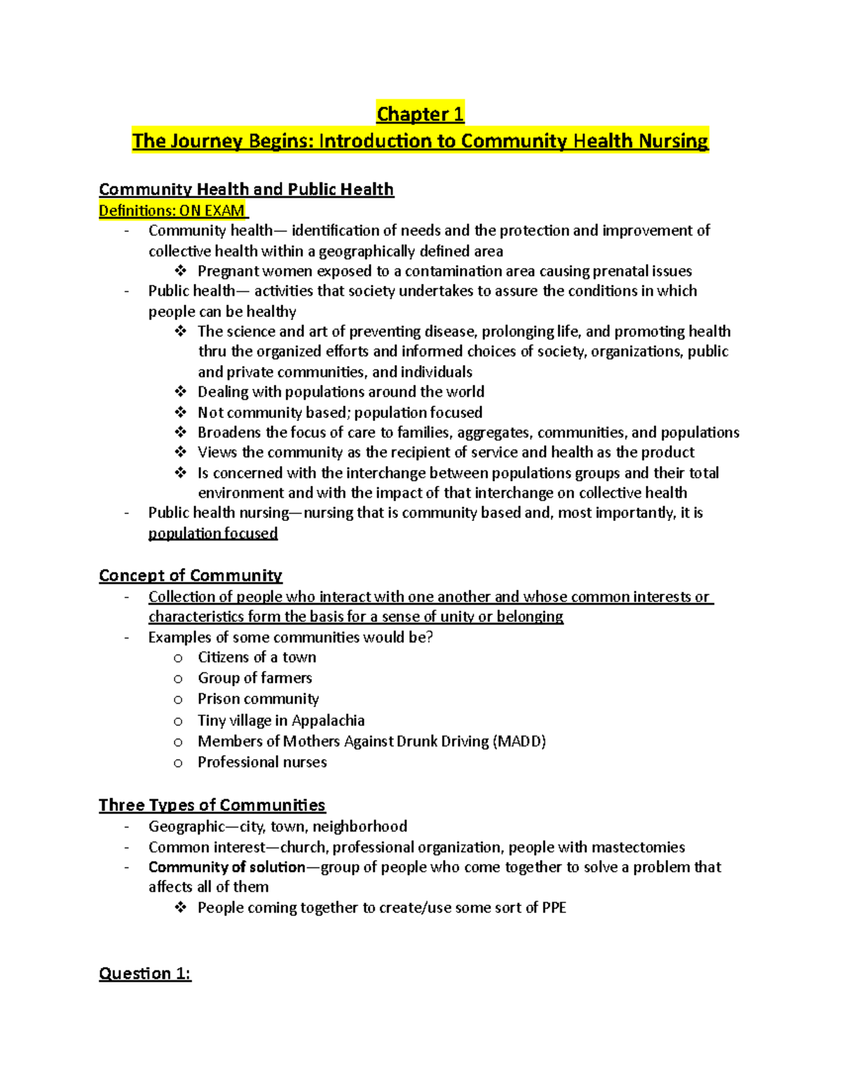 CH1 - Intro to Community Health Nursing: Key Concepts and Goals - Studocu