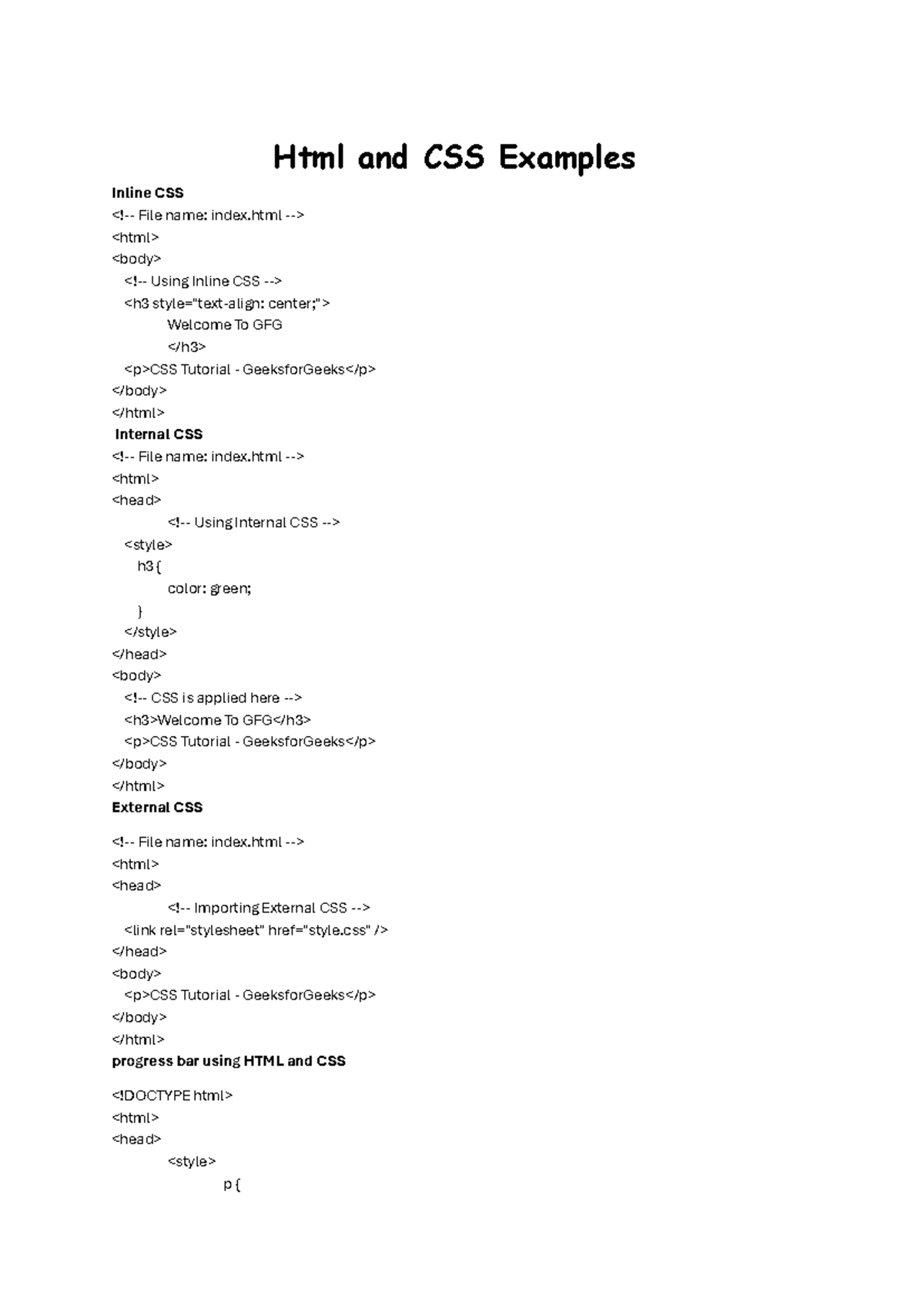Inline CSS - notes - Html and CSS Examples Inline CSS - Studocu