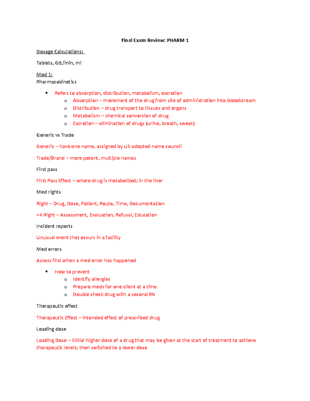 PHARM 1 - Comprehensive Final Exam Review Notes - Studocu