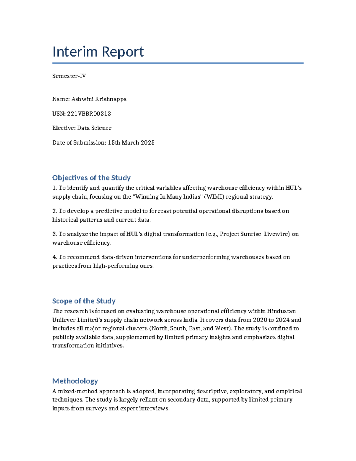 Interim Report Ashwini Krishnappa - Interim Report Semester-IV Name ...