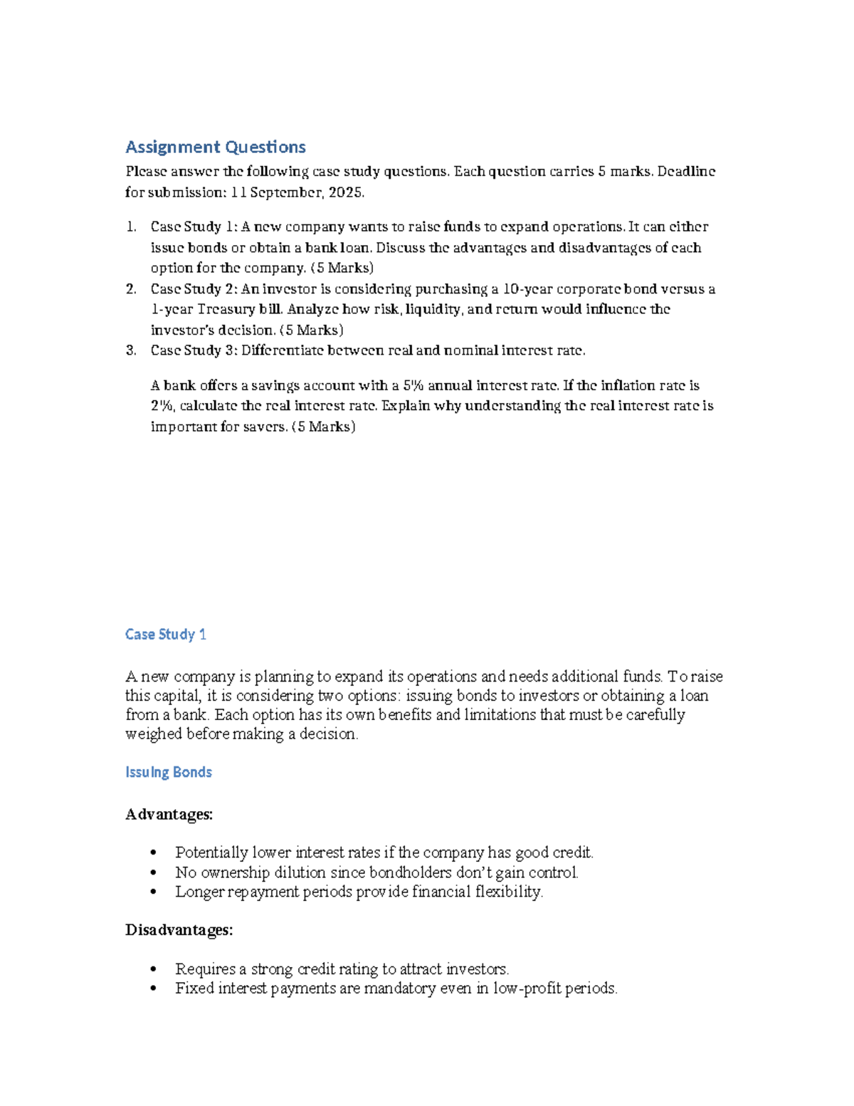 Money, Banking and Finance Case Study Assignment Questions - Studocu