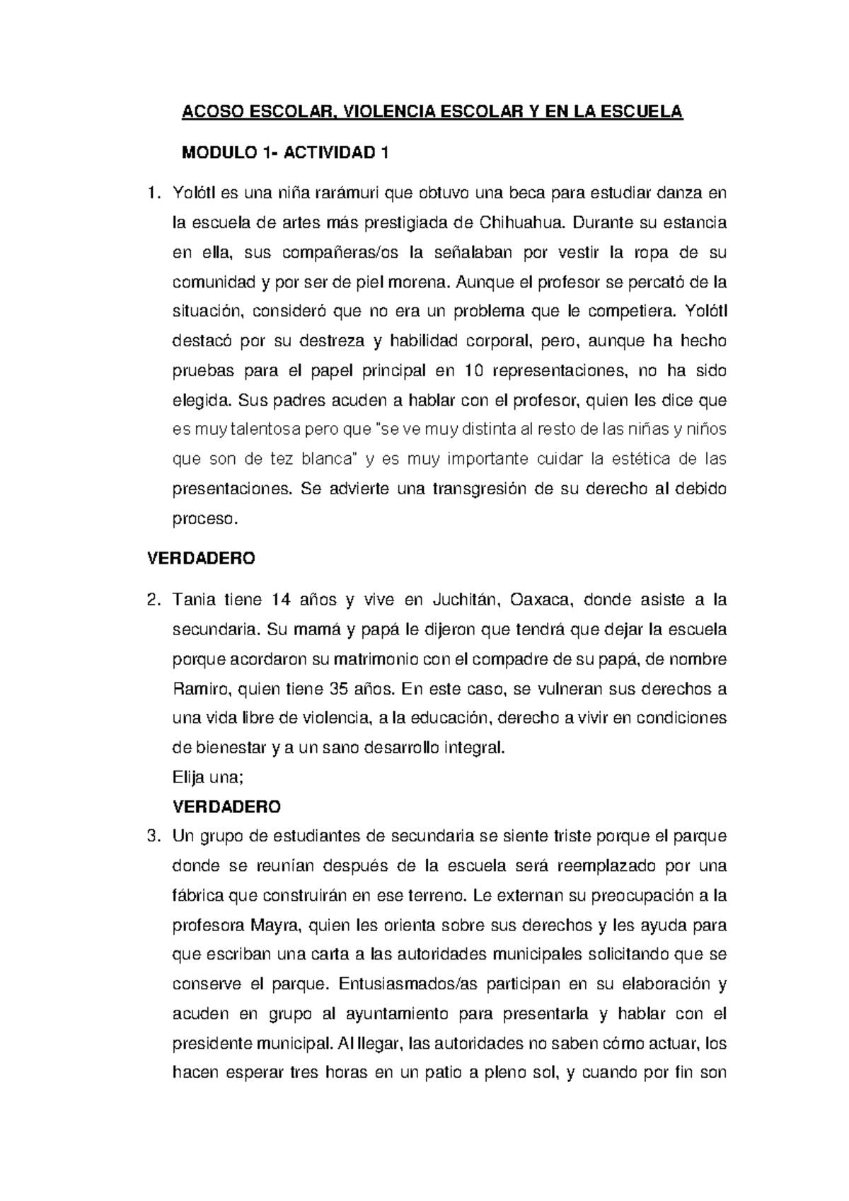 Respuestas del Curso ACOSO ESCOLAR y VIOLENCIA ESCOLAR - Módulo 1 a 4 ...