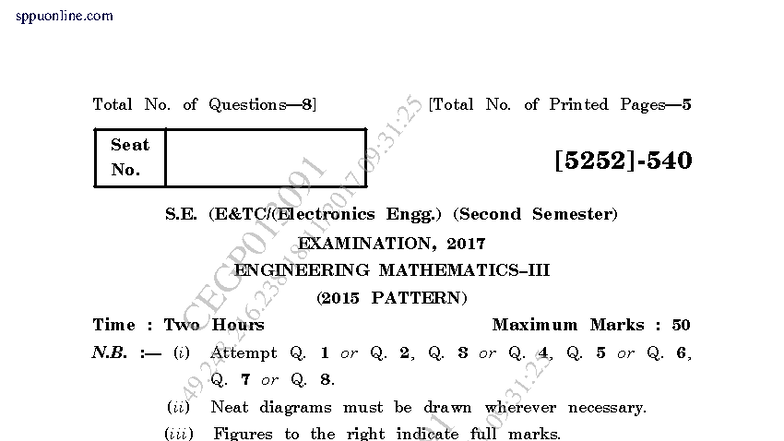 Engineering Mathematics 3 (CE 8.2 G P1) - Dec 2017 Exam Paper - Studocu