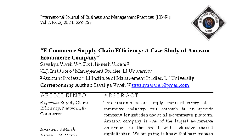 Supply Chain Efficiency: A Case Study of Amazon (IJBMP Vol.2, No.2 ...