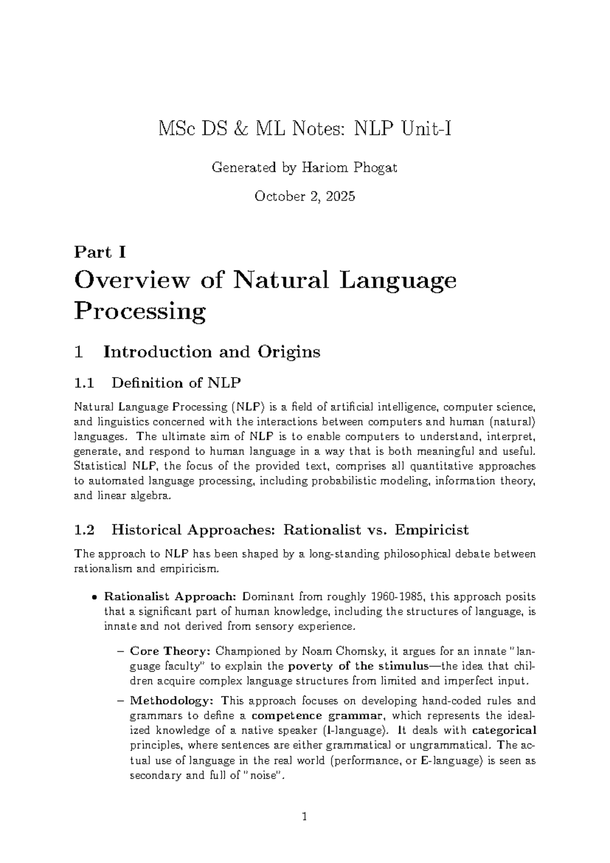MSc DS ML Notes: NLP Quick Notes Unit 1 Overview - Studocu