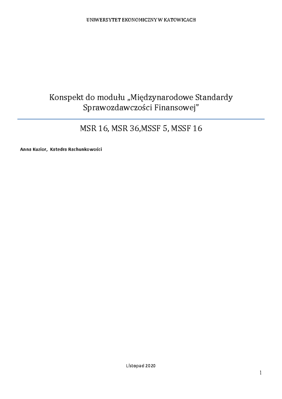 Konspekt MSR 16, MSR 36, MSSF 5, MSSF 16 - Notatki z Finansowych ...