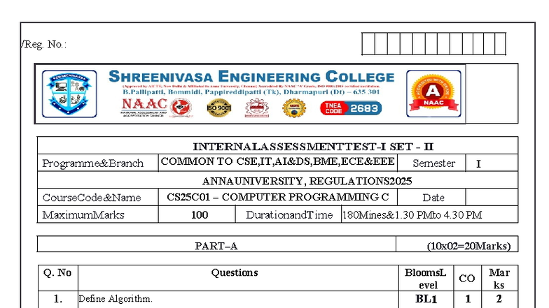 CS25C01 Computer Programming Set II Final Exam Questions - Studocu
