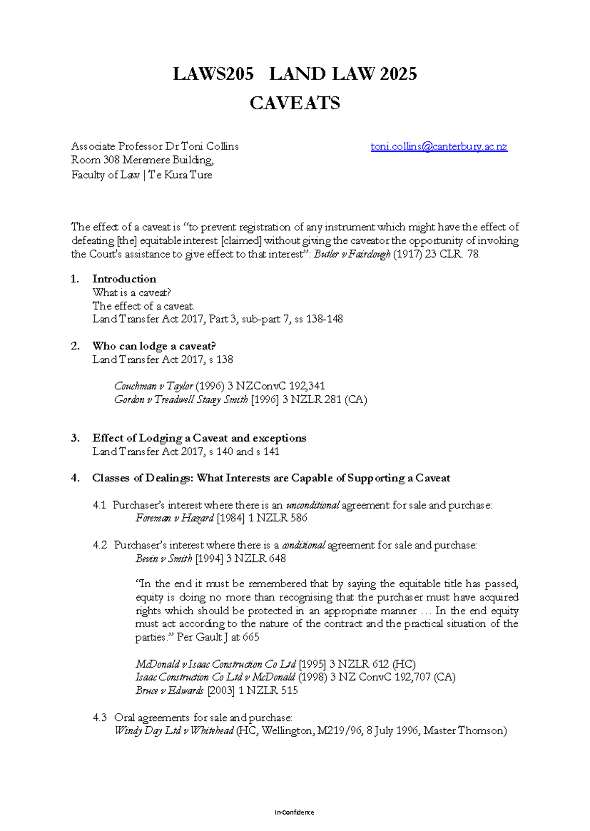 LAWS205 Land Law 2025: Comprehensive Overview of Caveats - Studocu