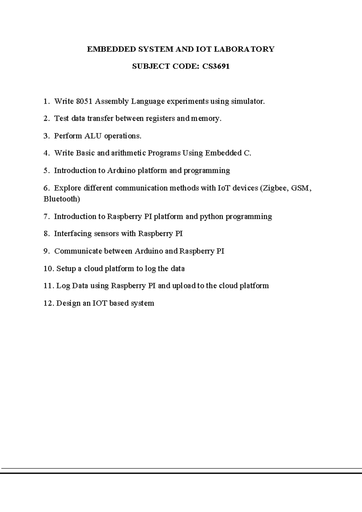 CS3691 Embedded Systems & IoT Lab Manual - Studocu