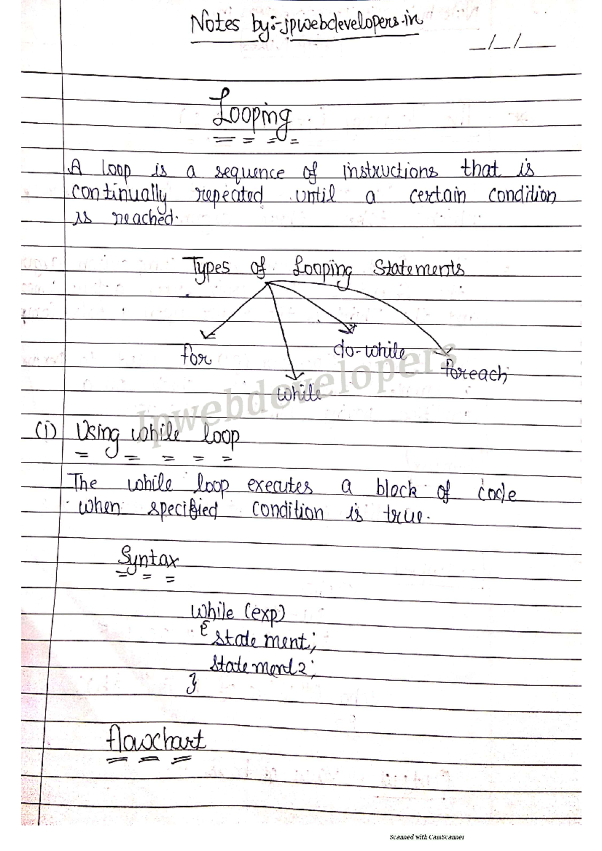 Looping in php - Loops - Notes Looping A loop is a sequence of ...