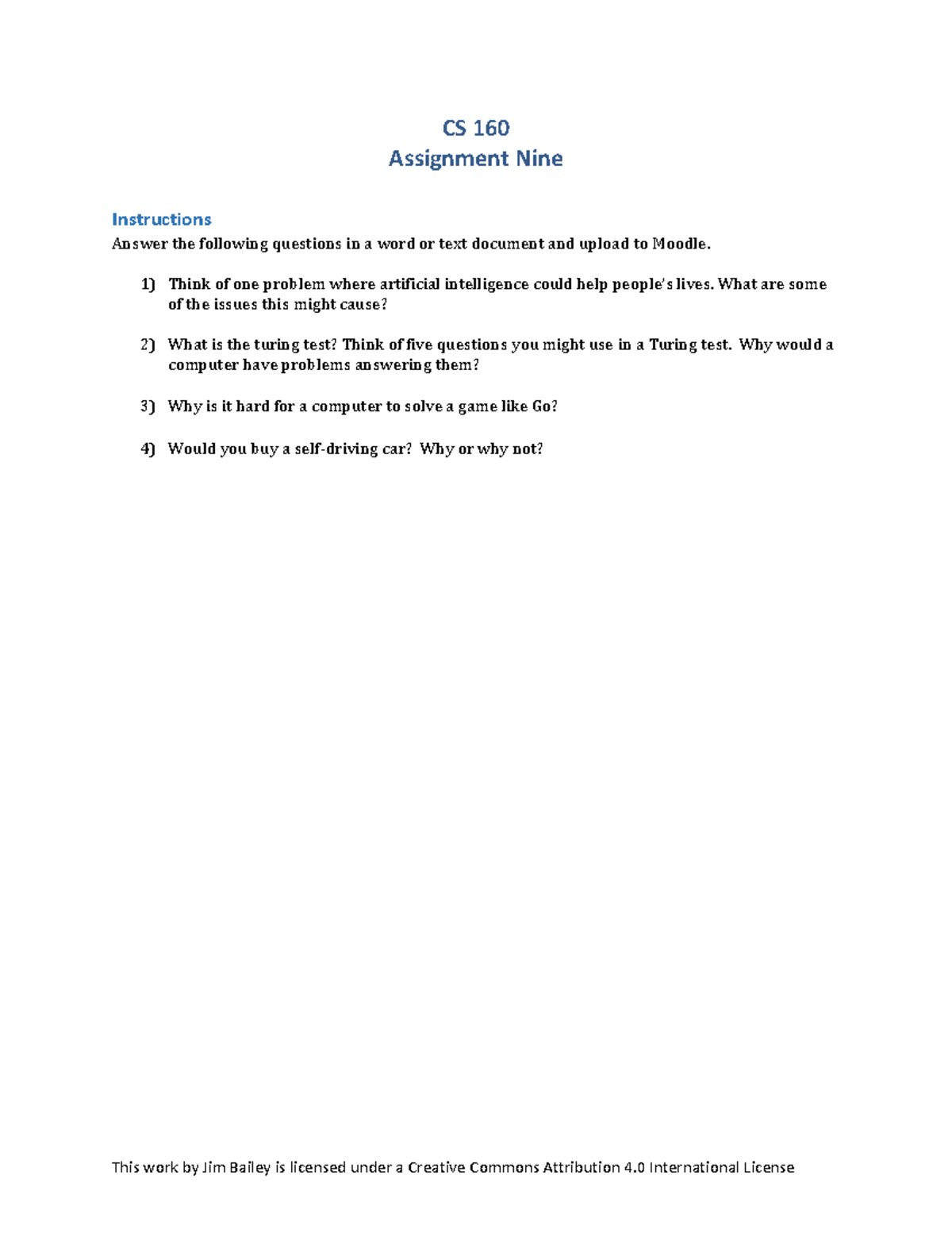 CS 160 - Assignment Nine: Exploring AI and Its Challenges - Studocu