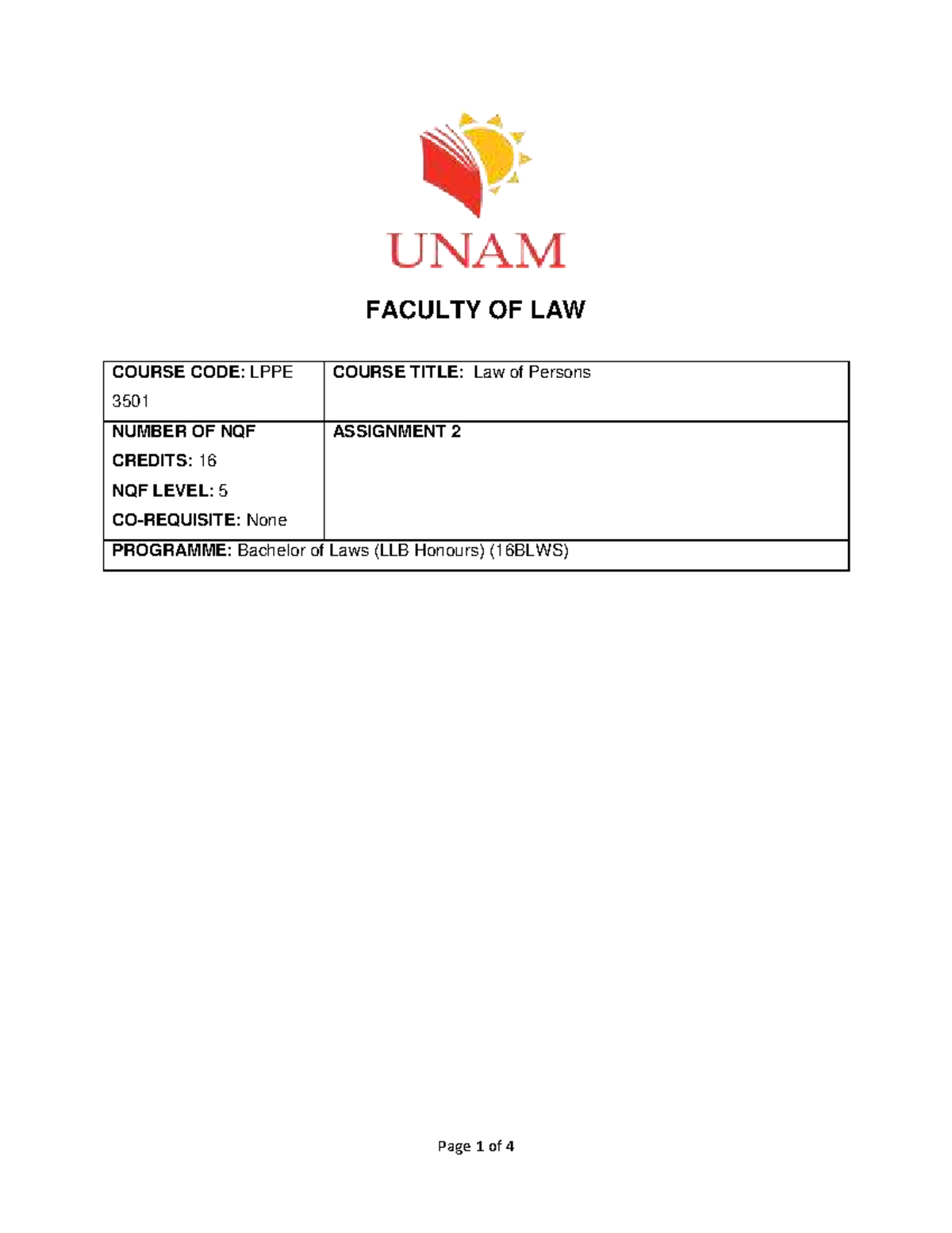Law of Persons 3501: Assignment 2 Guidelines and Rules - Studocu