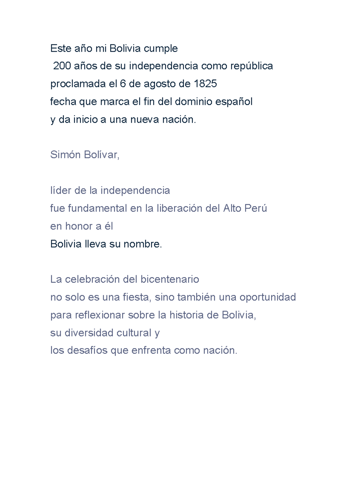 Bicentenario - dfdfdfd - Este año mi Bolivia cumple 200 años de su ...
