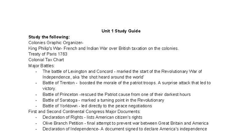 Unit 1 Study Guide: Key Events & Figures of the American Revolution ...