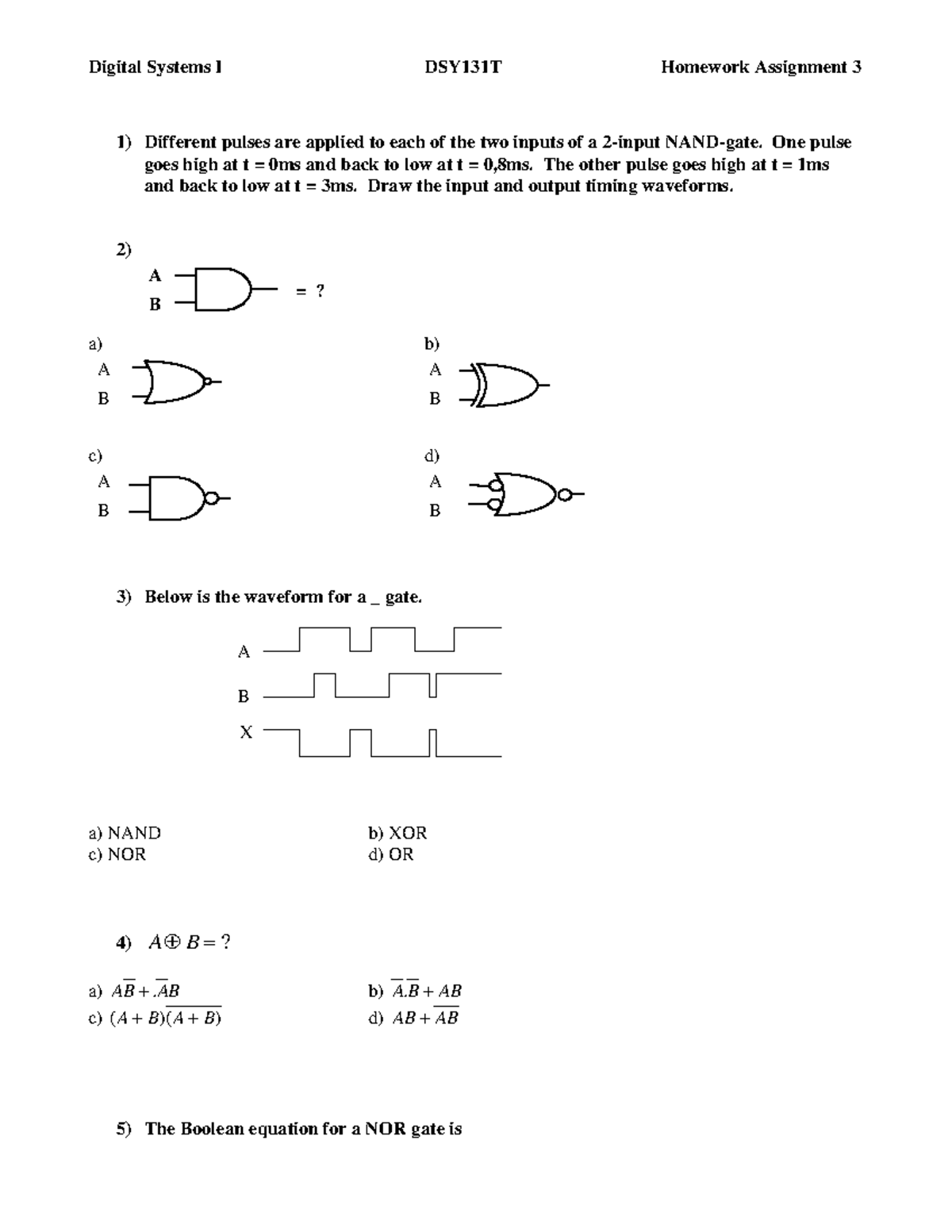 Digital Systems I DSY131T Homework Assignment 3: Boolean Algebra ...