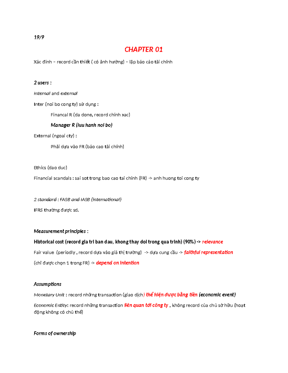Chapter 01 & 03 Notes for FA Course: Financial Reporting Fundamentals ...