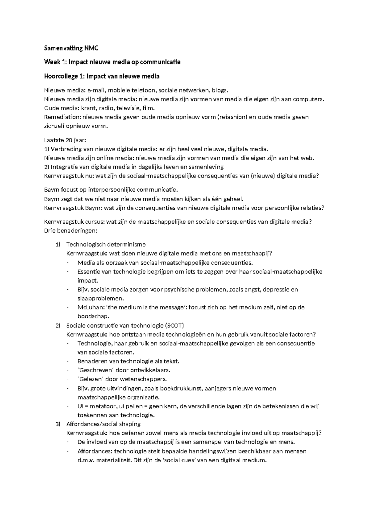 Samenvatting NMC: Impact van Nieuwe Media op Communicatie en Relaties ...