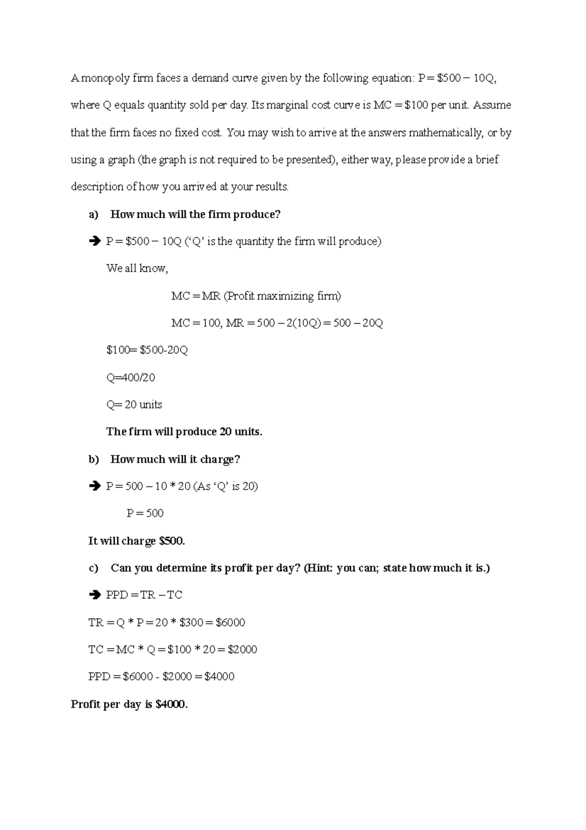 Economics Written Assignment: Monopoly Analysis - Unit 4 - Studocu