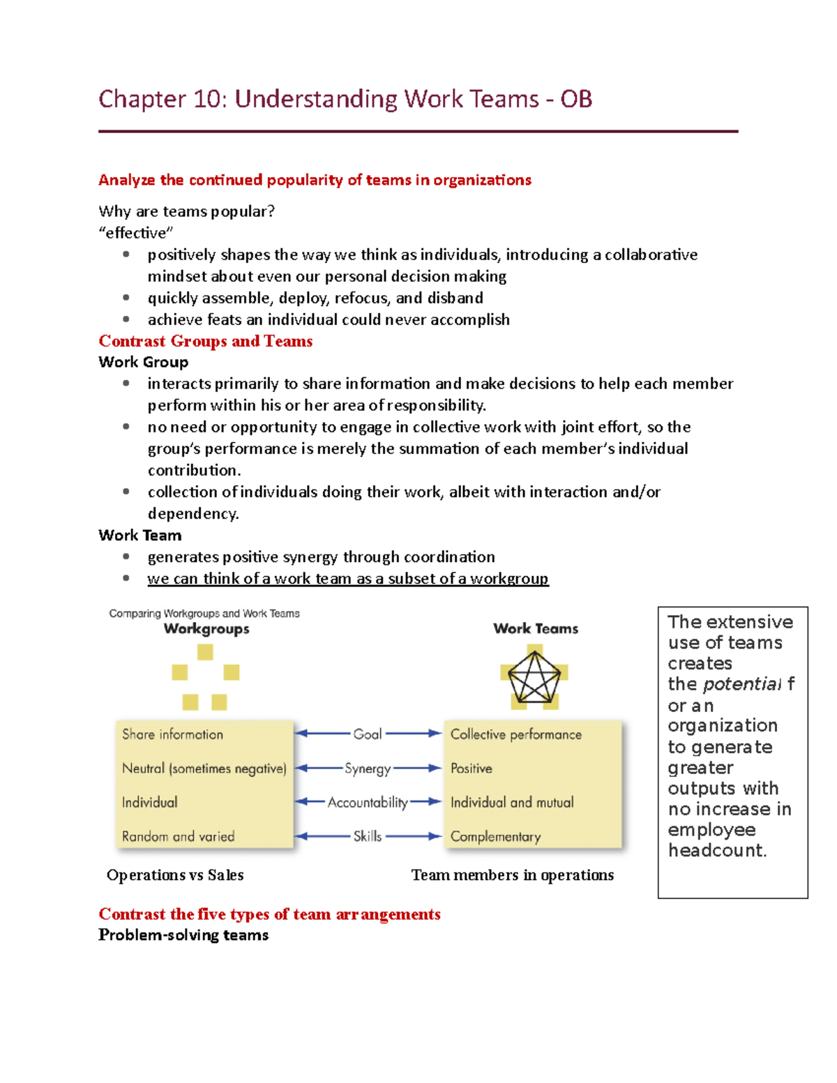Chapter 10: Exploring Work Teams in Organizations - OB - Studocu