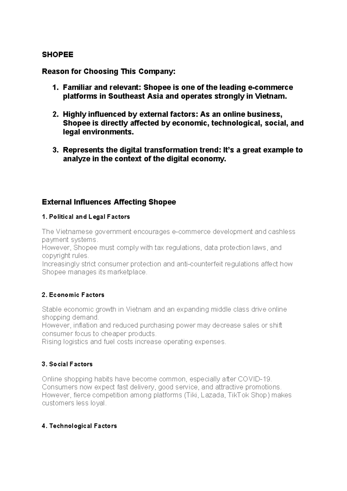 SHOPEE Case Study: Analyzing External Influences on Growth - Studocu