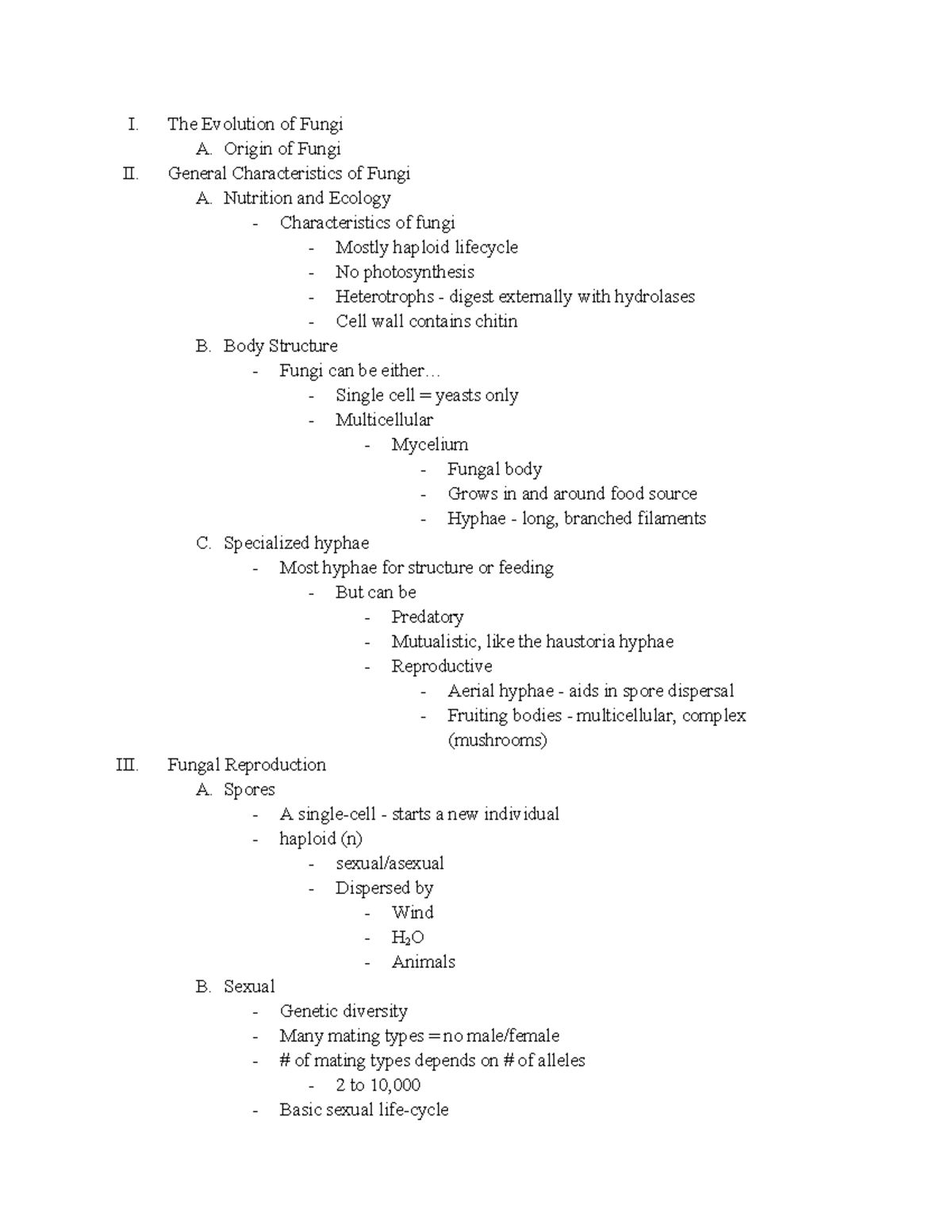 Gen Bio II Lecture IV Notes: Evolution and Diversity of Fungi - Studocu