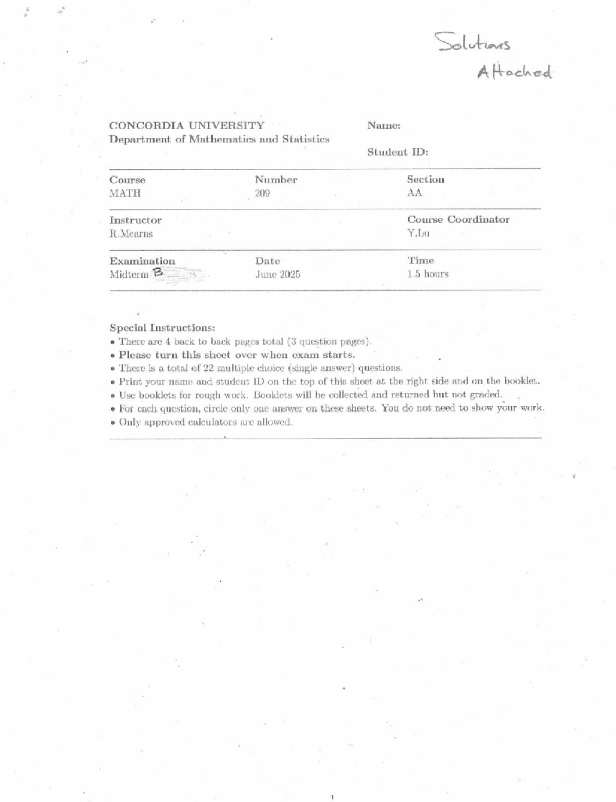 MATH 209 AA Midterm B Solutions - Summer 2025 - Studocu