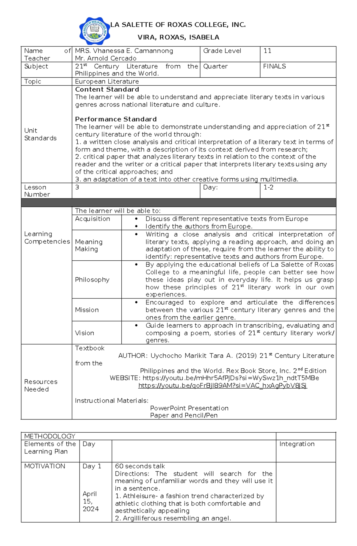 Lp For Paascu - guide - LA SALETTE OF ROXAS COLLEGE, INC. VIRA, ROXAS ...