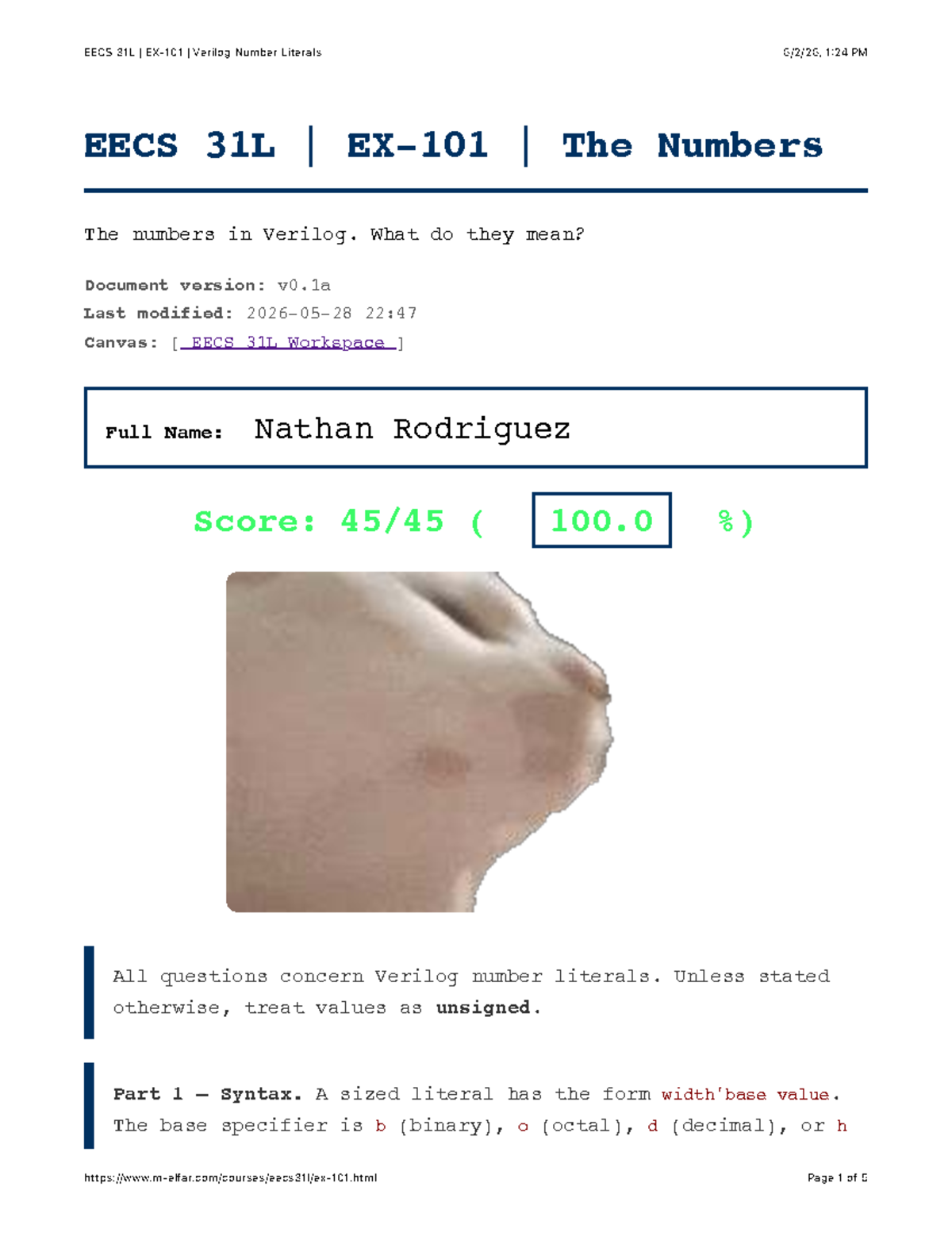 EECS 31L Final Exam: Understanding Verilog Number Literals - Studocu