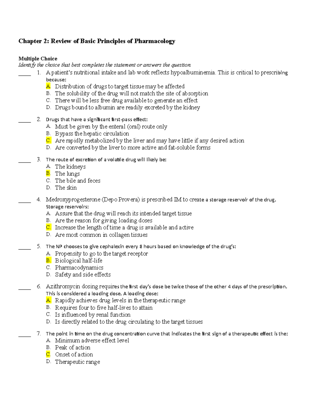 Pharmacology Basics: Chapter 2 MCQ Review for Exam Study - Studocu