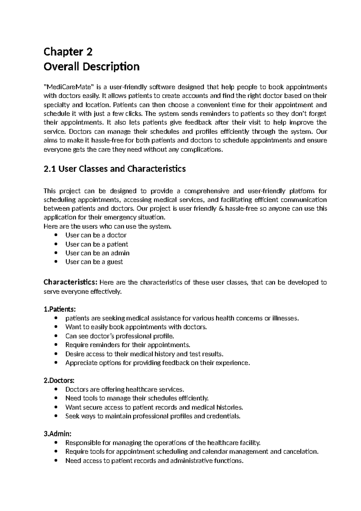 Overall description of SRS concept - Chapter 2 Overall Description ...