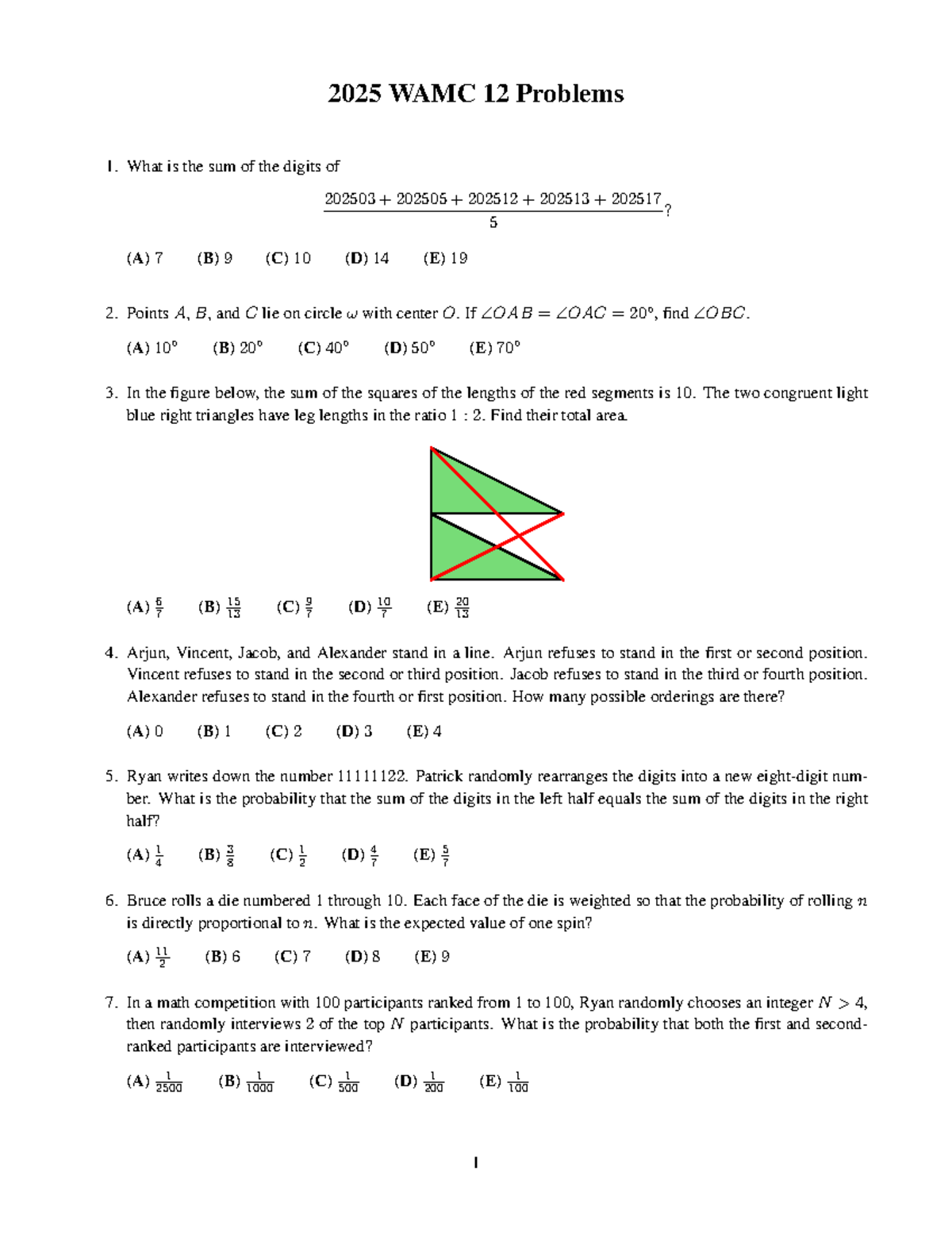2025 WAMC 12 Math Problems and Solutions - Studocu