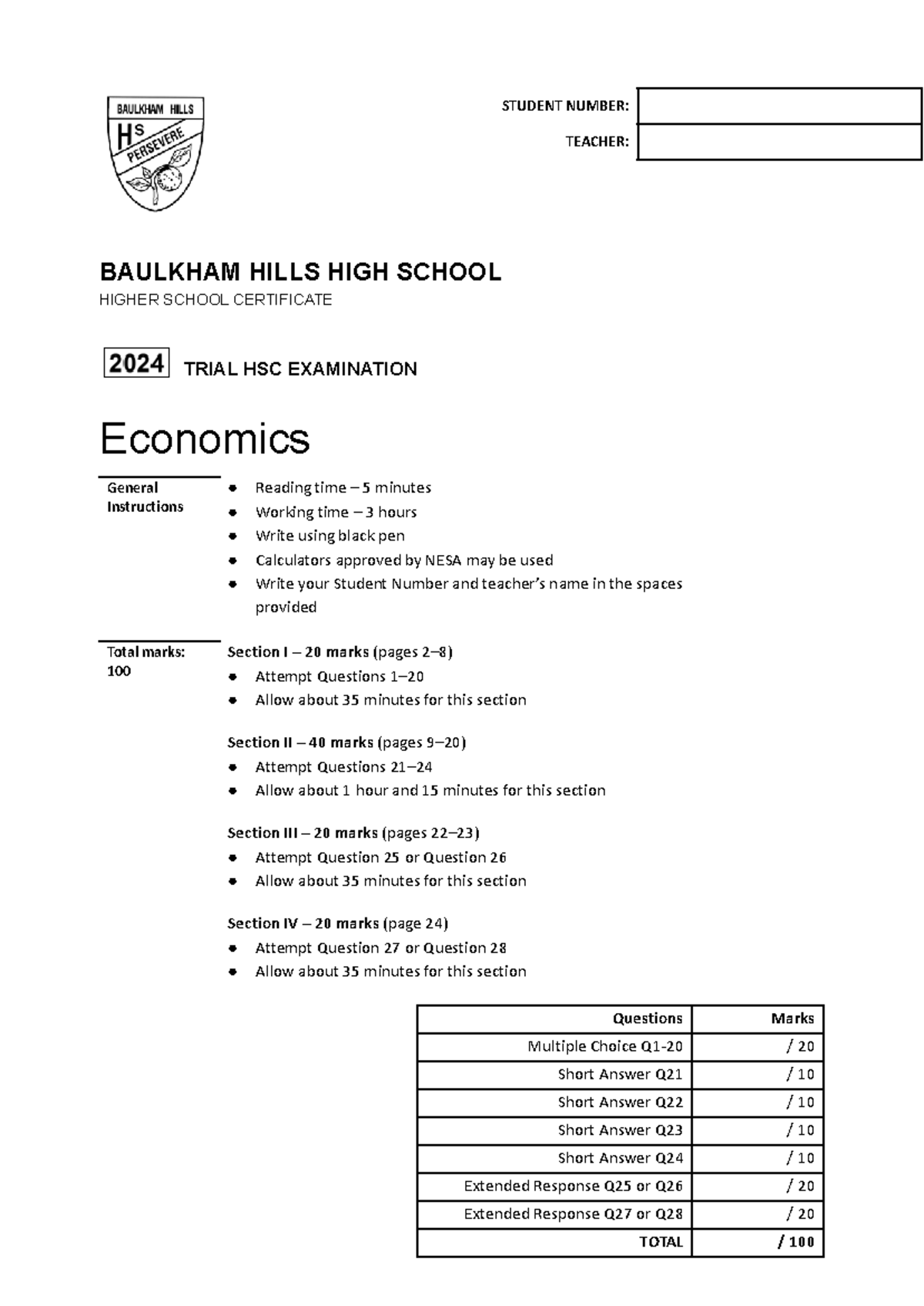 2024 Economics HSC Trial Final Exam Notes - Studocu