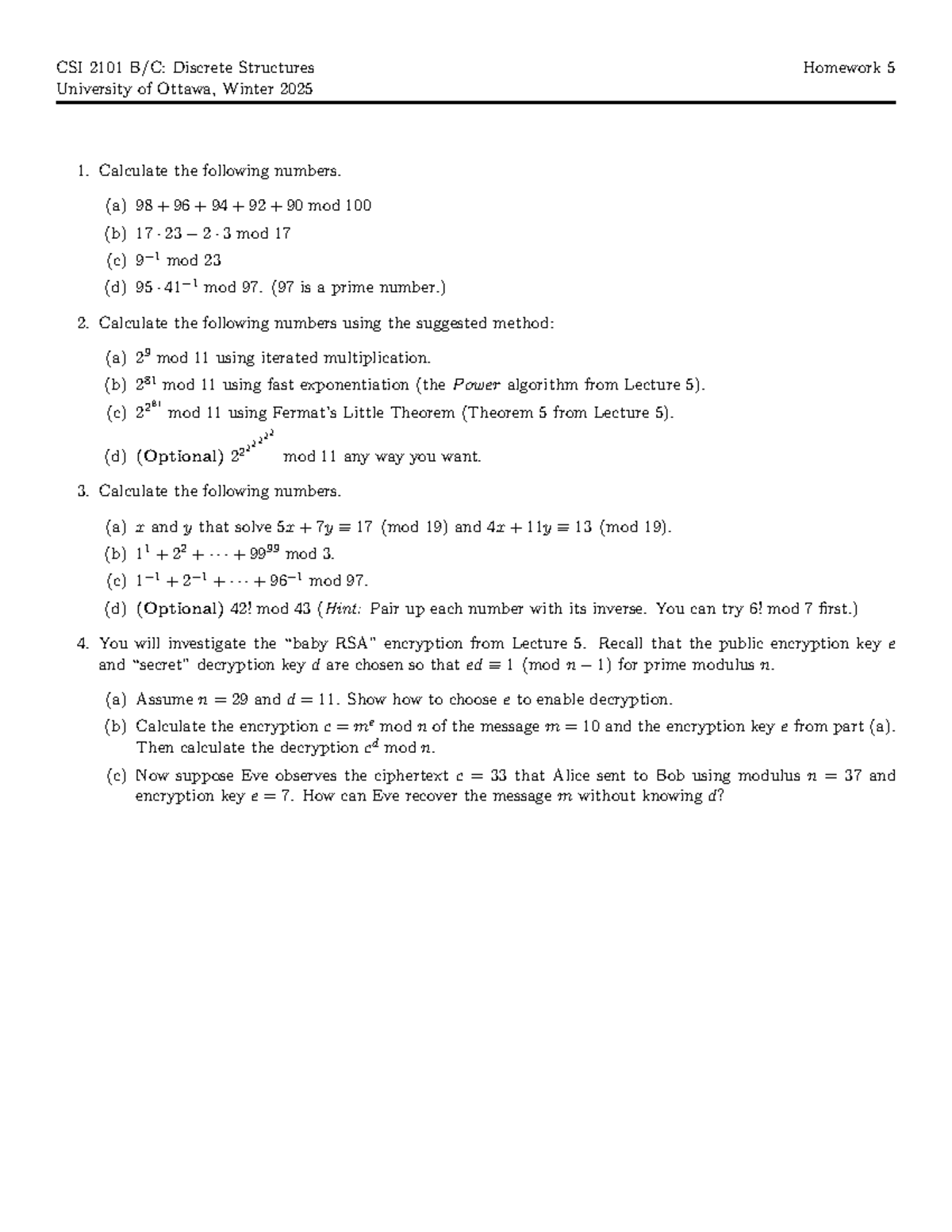CSI 2101 Discrete Structures - Winter 2025 Homework 5 Solutions - Studocu
