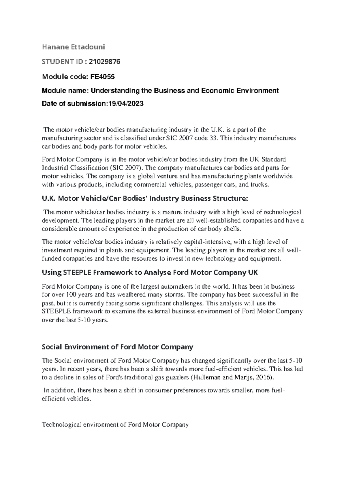 FE Assignment: Analyzing Business Environment of Ford Motor Company ...
