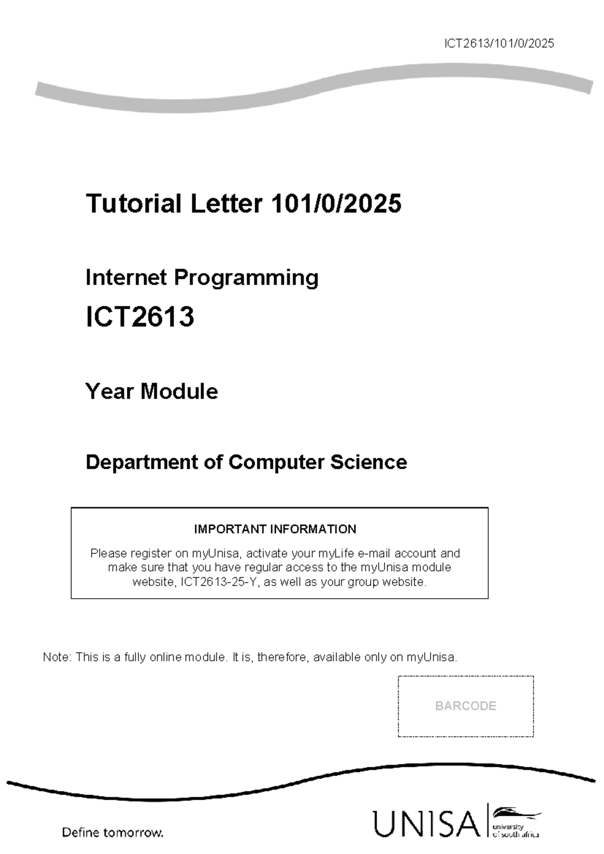 ICT2613 Tutorial Letter 101: Important Info for Internet Programming ...