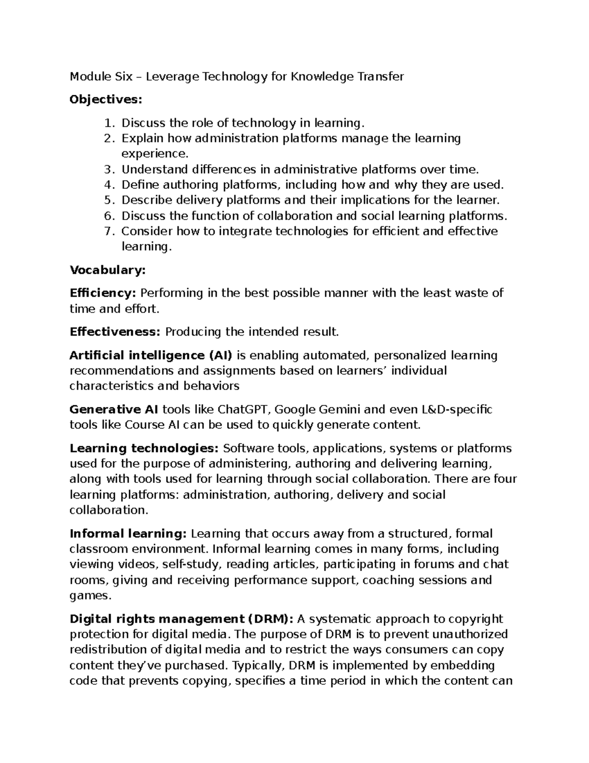 Module 6: Leveraging Technology for Effective Knowledge Transfer - Studocu
