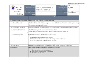 2nd (1)math wk1 - Lesson plan in Mathematics - DAILY LESSON LOG School ...