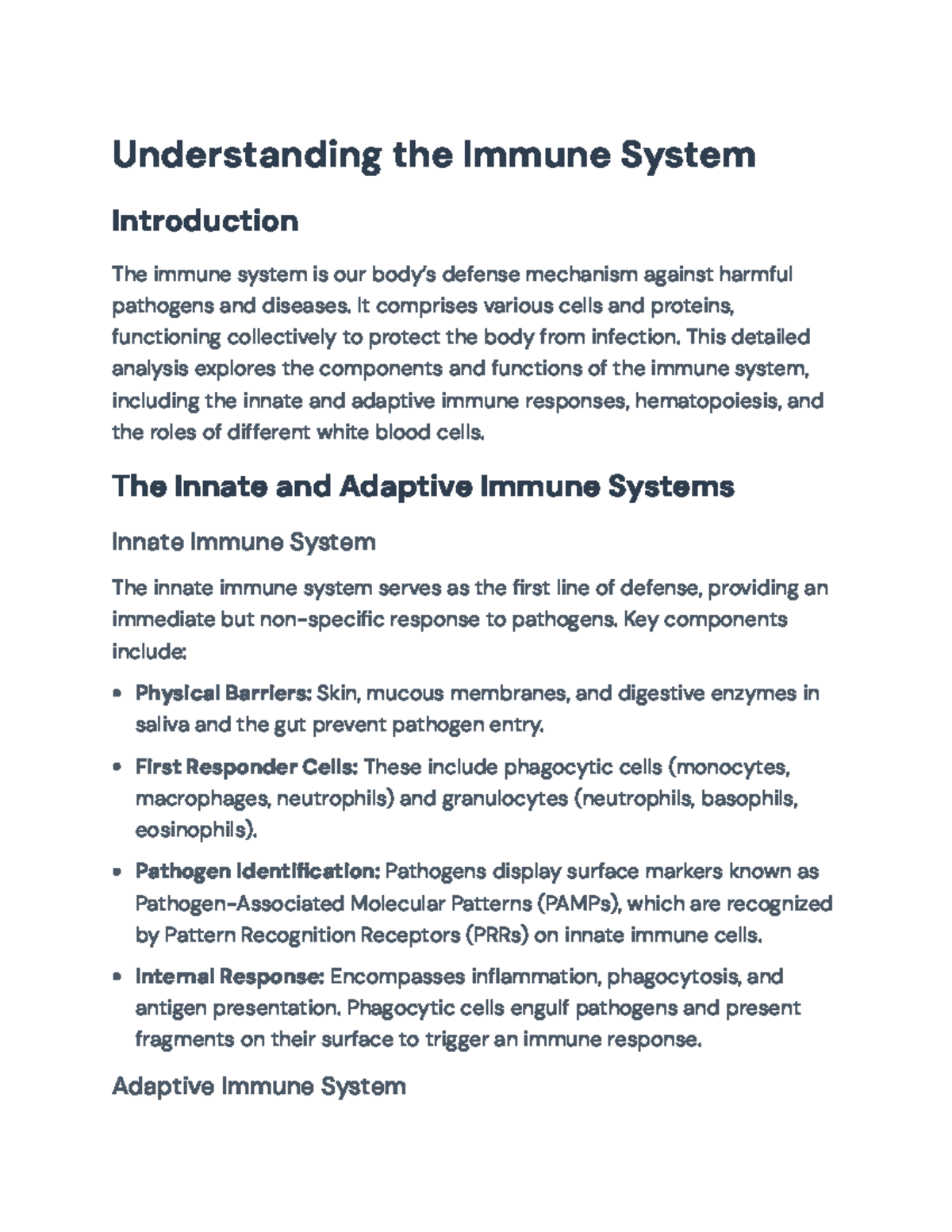 Understanding the Immune System: Components & Functions Overview - Studocu