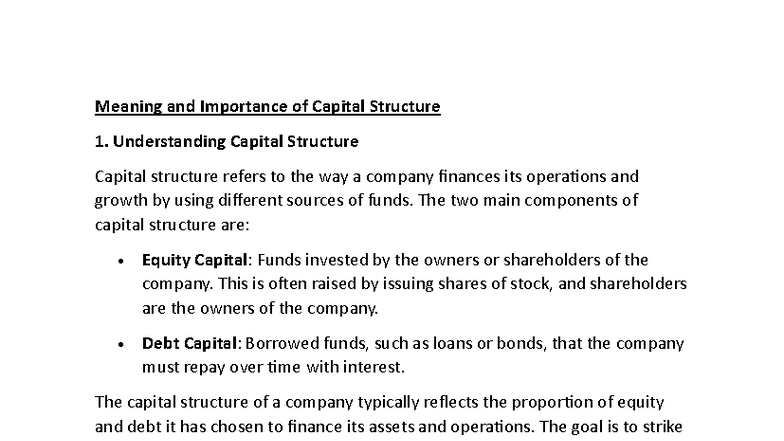 Unit 5 - HRM Notes on Capital Structure and Its Importance - Studocu