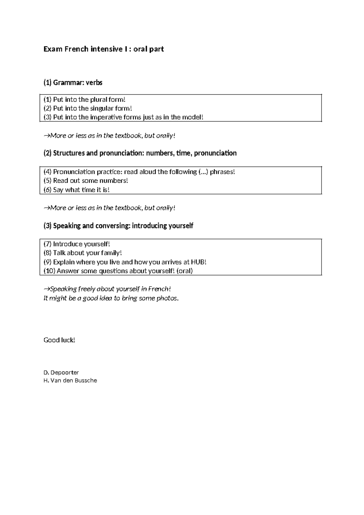 Examen French Intensive I: Oral Part Practice Guide - Studocu